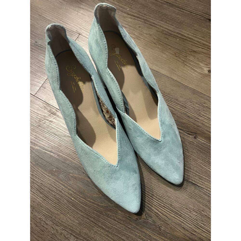 Anthropologie Seychelles  blue suede heels - Picture 4 of 7